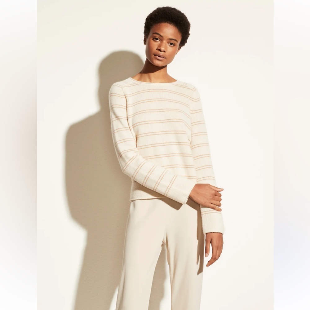 Vince cashmere railroad stripe long sleeve in Heather shell